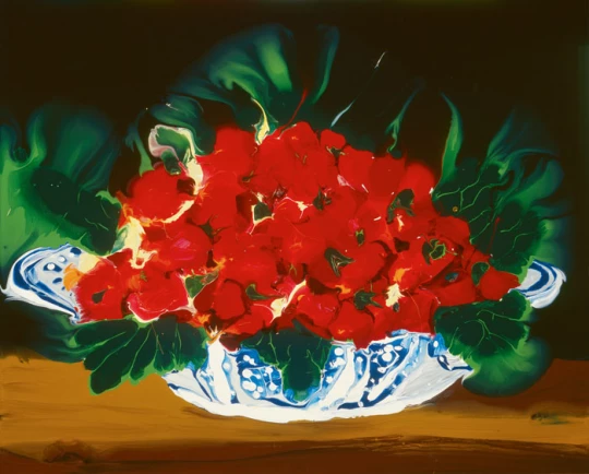 Christine Streuli: Erdbeeren in Porzellanschale